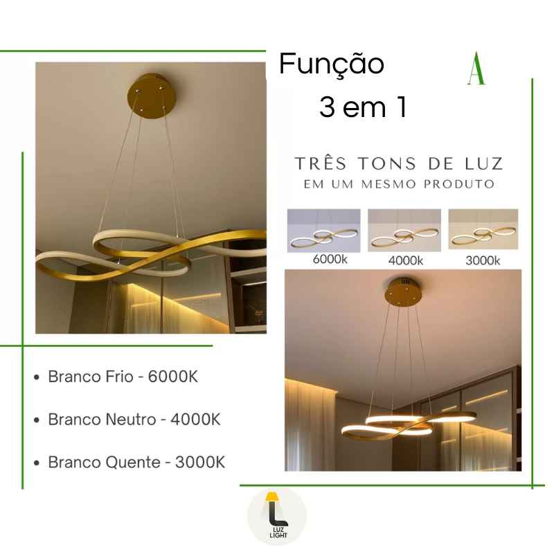 Lustre Pendente Moderno Nordic Infinito Cifra  3 em 1