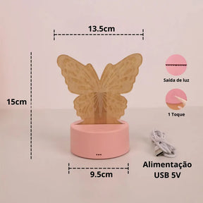 Luminária De Mesa Abajur borboleta Sem Fio RBG Touch