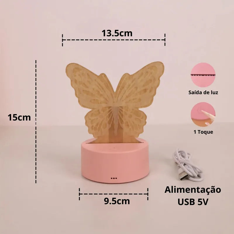 Luminária De Mesa Abajur borboleta Sem Fio RBG Touch