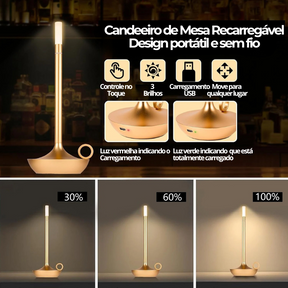 Luminária De Mesa Abajur sem fio Touch - Palit