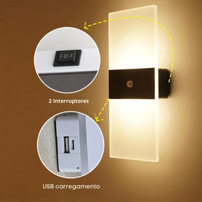 Arandela de Parede Sem fio LED Nordic Sconce – Sensor de Movimento e Toque, Recarregável  USB