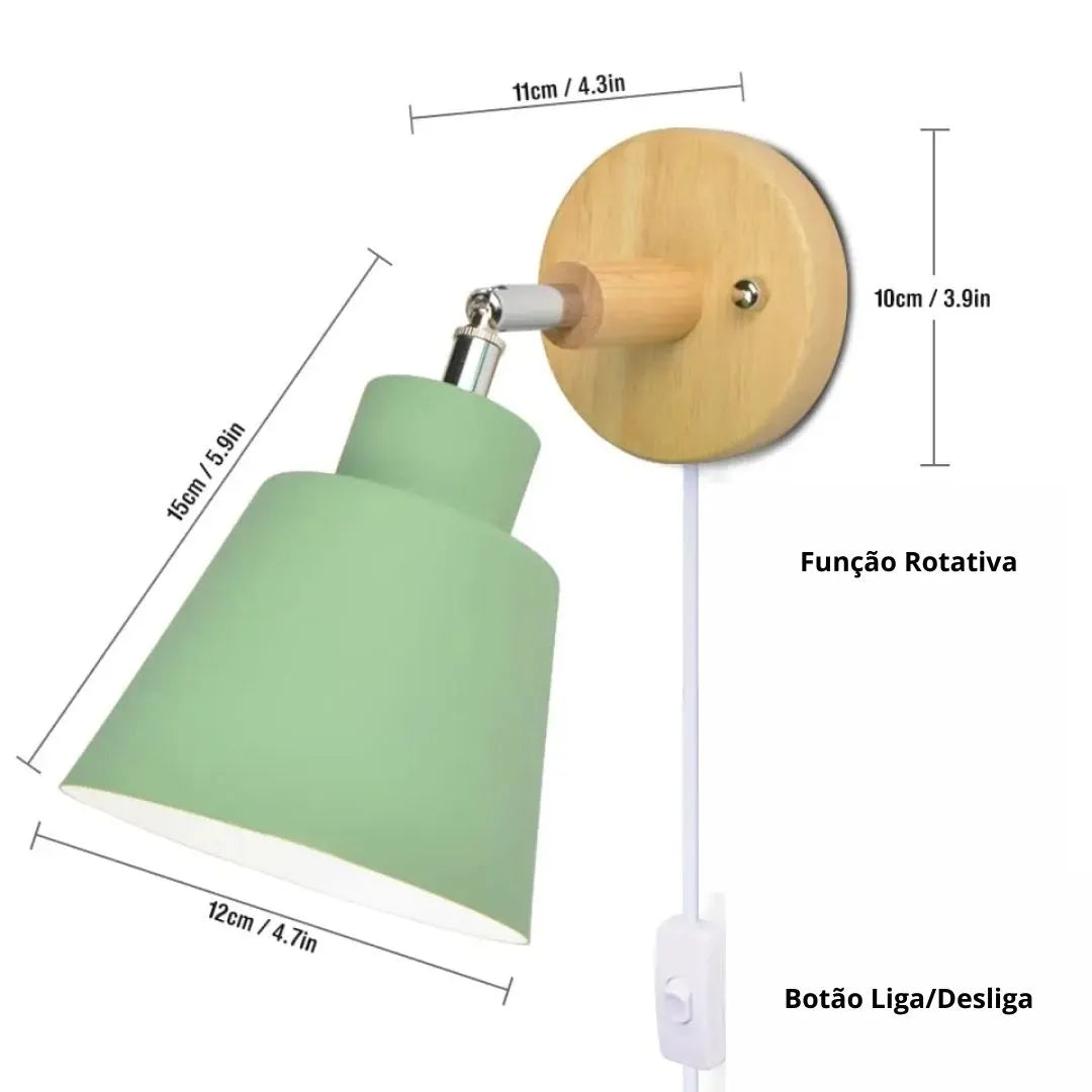 Arandela de parede Wood Nordic com Interruptor e tomada