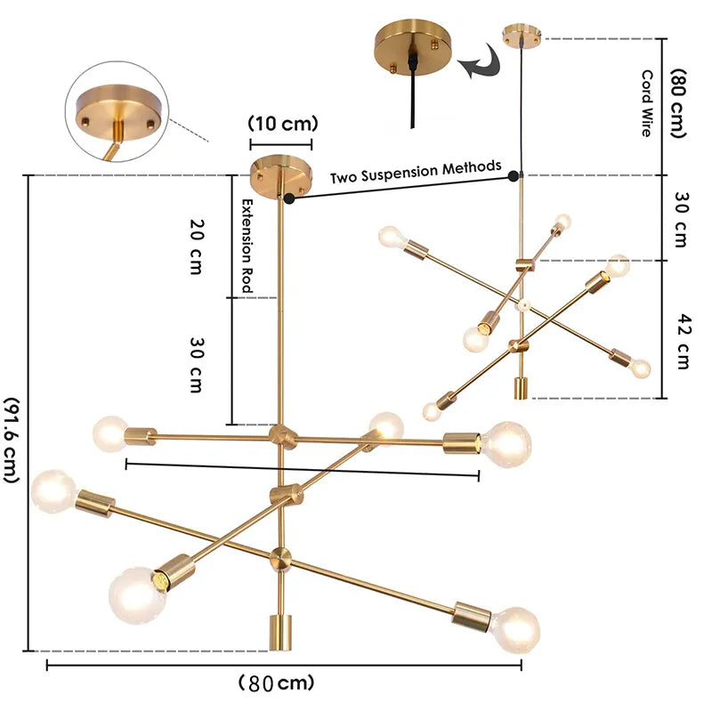 Lustre Nordic Home com Haste  Longa