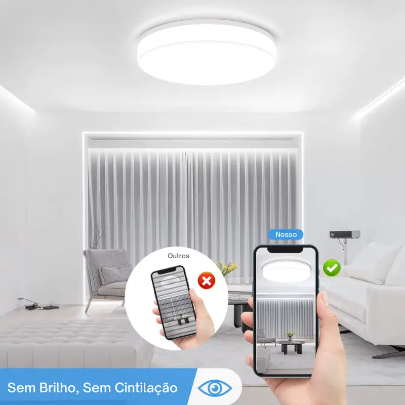 Luminária Plafon de Teto LED Redondo Ultrafino – 3 Tons de Luz – IRALAN