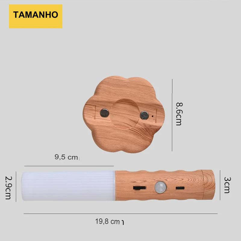 Luminária Sem fio Magnética com sensor - Madeira Wood