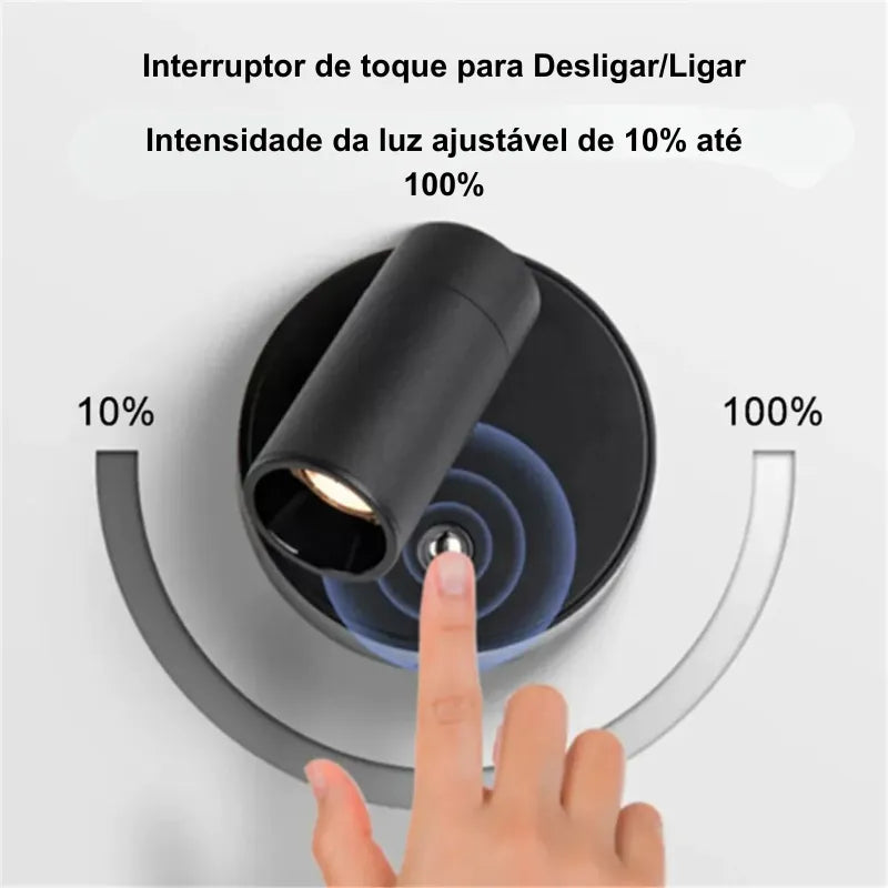 Arandela Luminária sem fio magnética Recarregável USB Com Interruptor - Oney