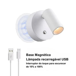 Arandela Luminária sem fio magnética Recarregável USB Com Interruptor - Oney