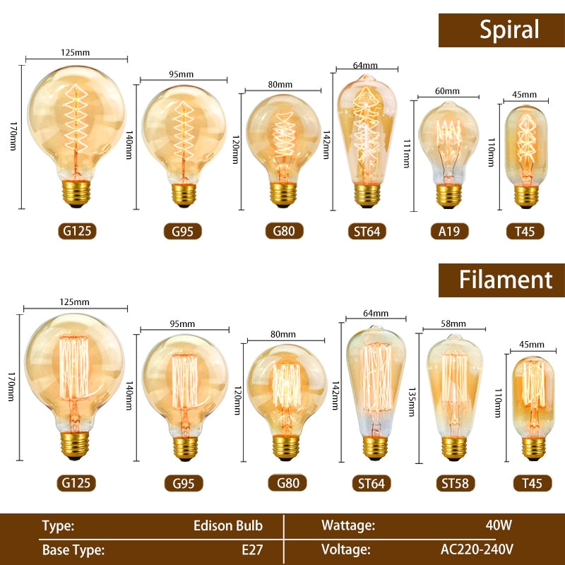 Kit com 6 Lâmpadas para Lustre Retro Edison Bulbo