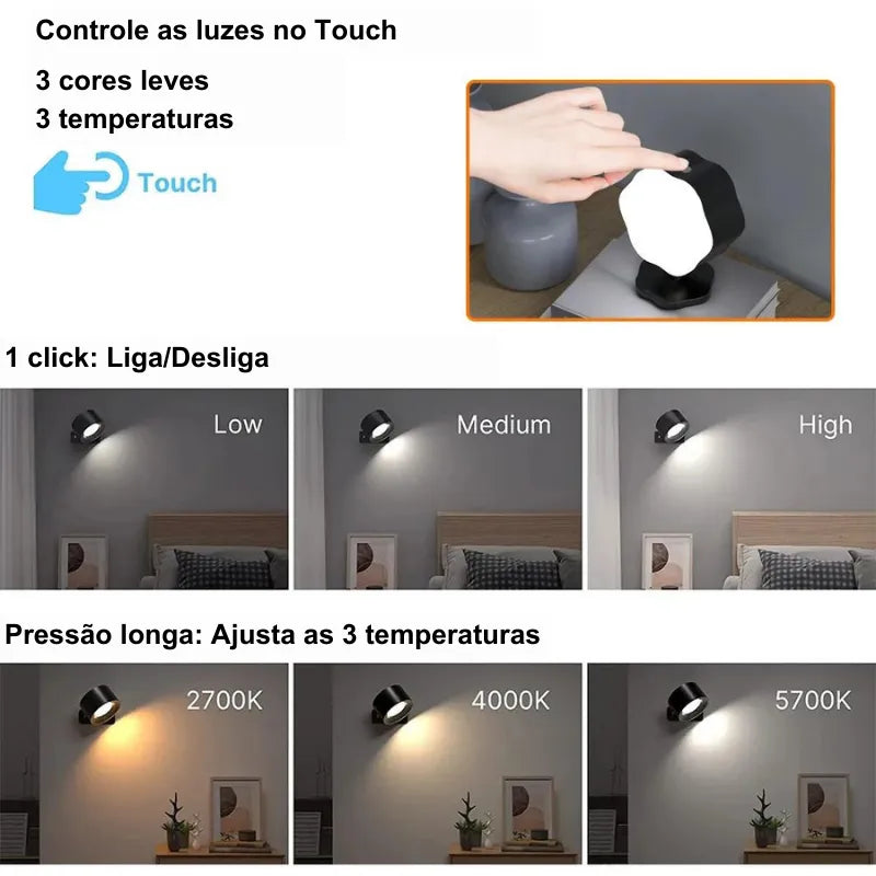 Luminária de parede sem fio USB - com controle remoto