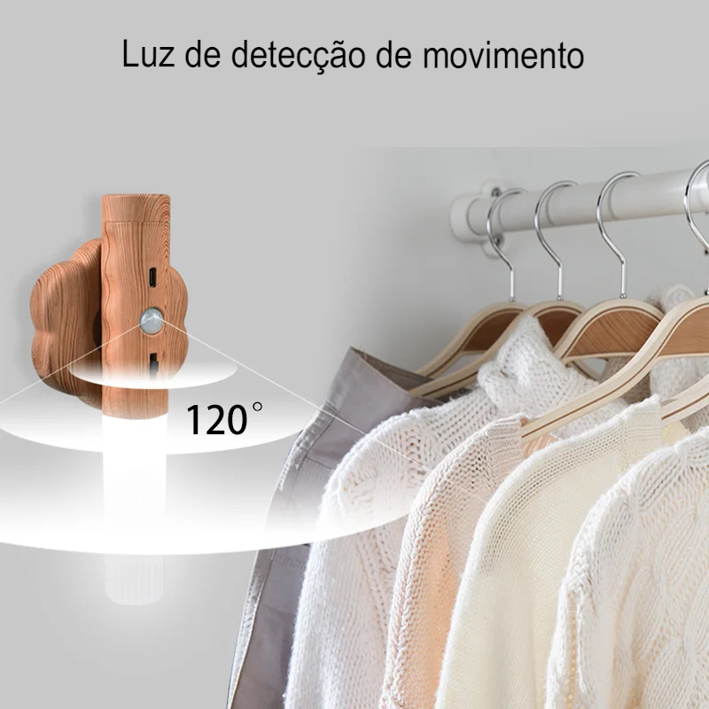 Luminária Sem fio Magnética com sensor - Madeira Wood