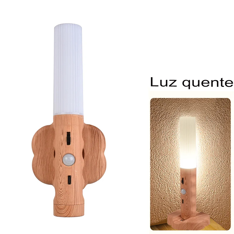 Luminária Sem fio Magnética com sensor - Madeira Wood