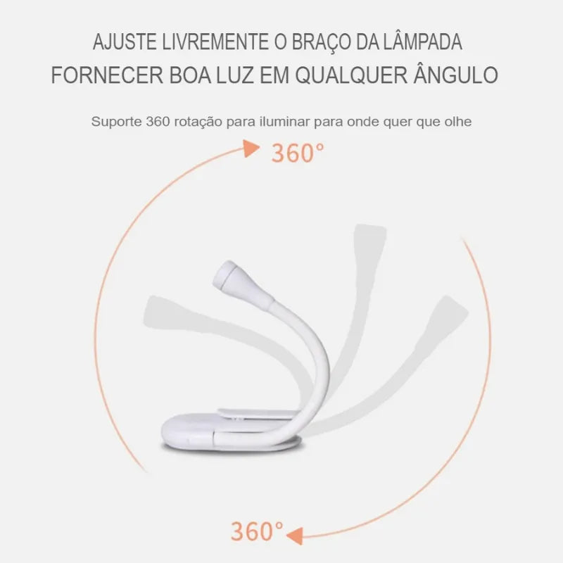 Luminária Sem fio com grampo leitura - USB recarregável